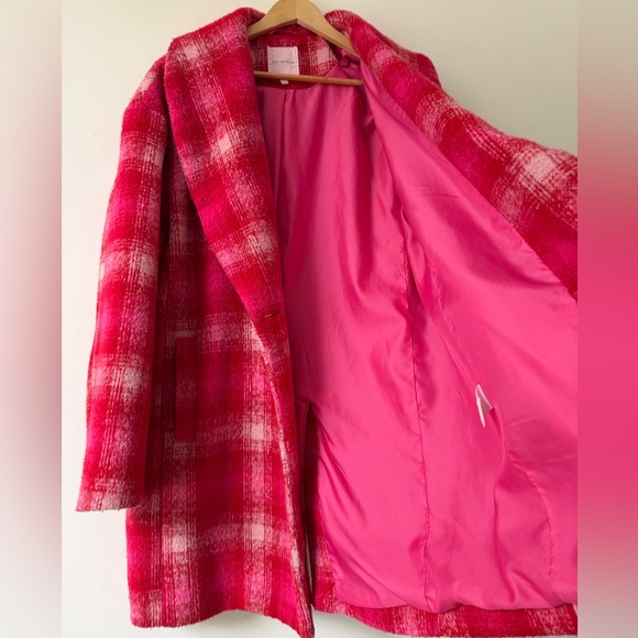 Avec Les Filles Pink Plaid Blazer Coat Maximalist Cozy Winter Anthropologie - Picture 9 of 11